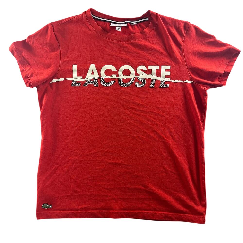 Lacoste Sport Red T-Shirt Strike Through US L FR 5 Alligator Cotton/Poly Blend